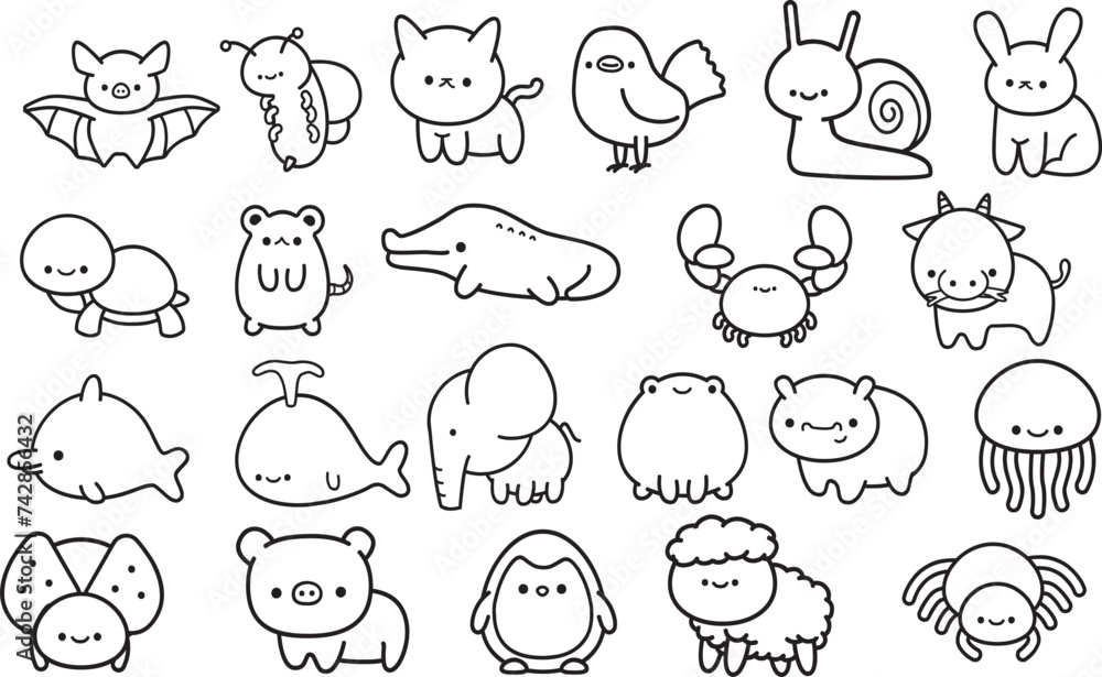Cute animal drawing set icon vector Cute animal drawing set icon vector