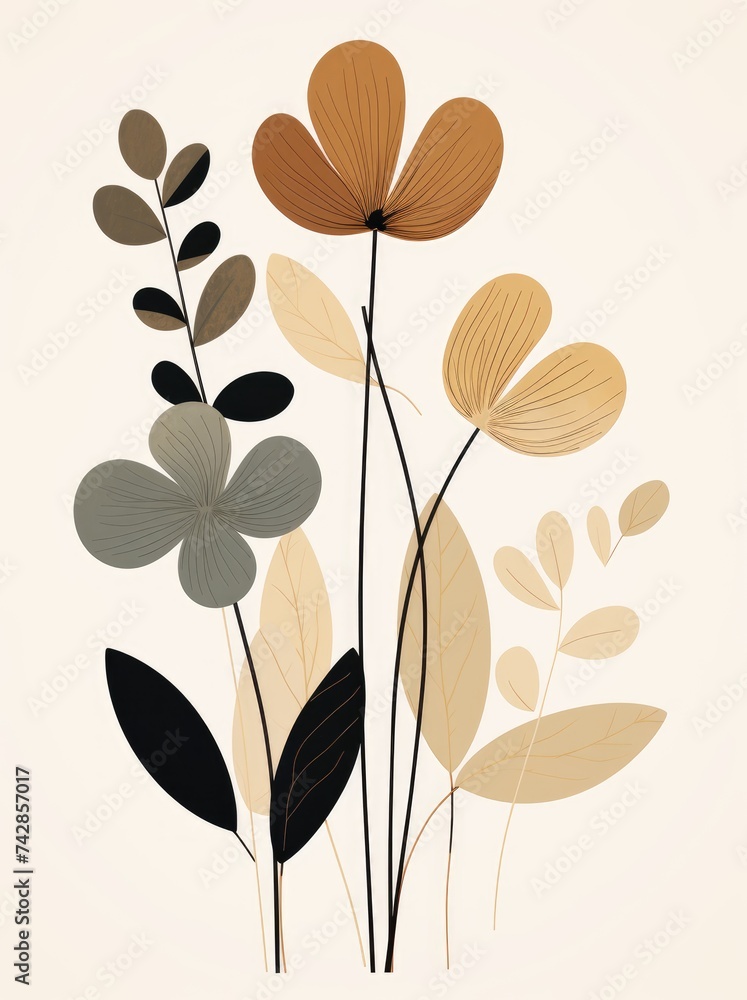 A collection of vibrant flowers with green leaves arranged on a plain white background, creating a striking contrast and a visually appealing composition.