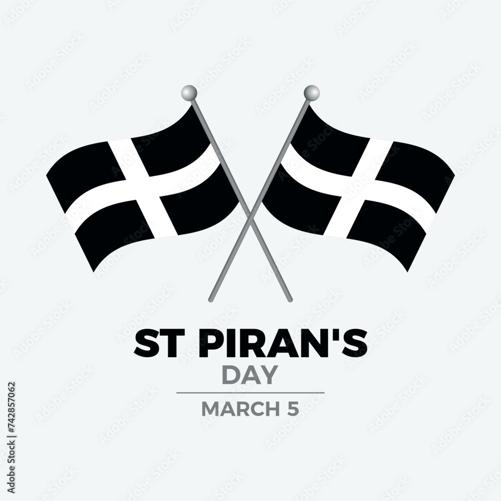 St Piran's Day poster with Cornwall flag vector illustration. Two