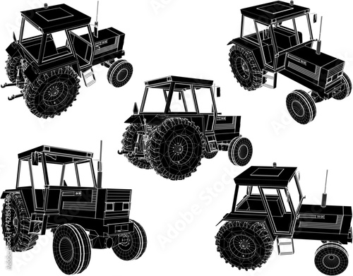 Vector sketch illustration of an old vintage tractor design for cultivating agricultural land