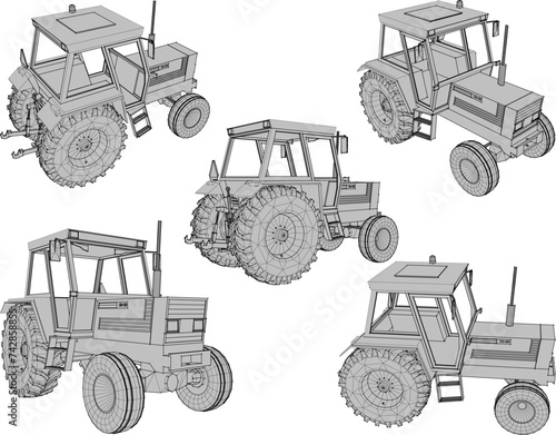 Vector sketch illustration of an old vintage tractor design for cultivating agricultural land
