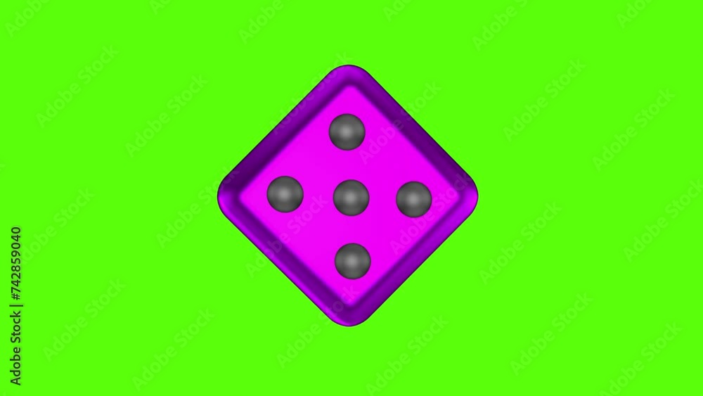 Purple glossy dice spinning on a green screen. Gambling concept. 3D animation. Purple glossy dice spinning on a green screen. Gambling concept. 3D animation.