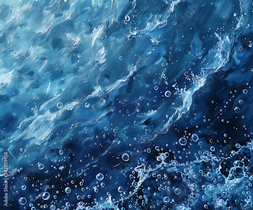 the bubbles of water with blue background in the styl