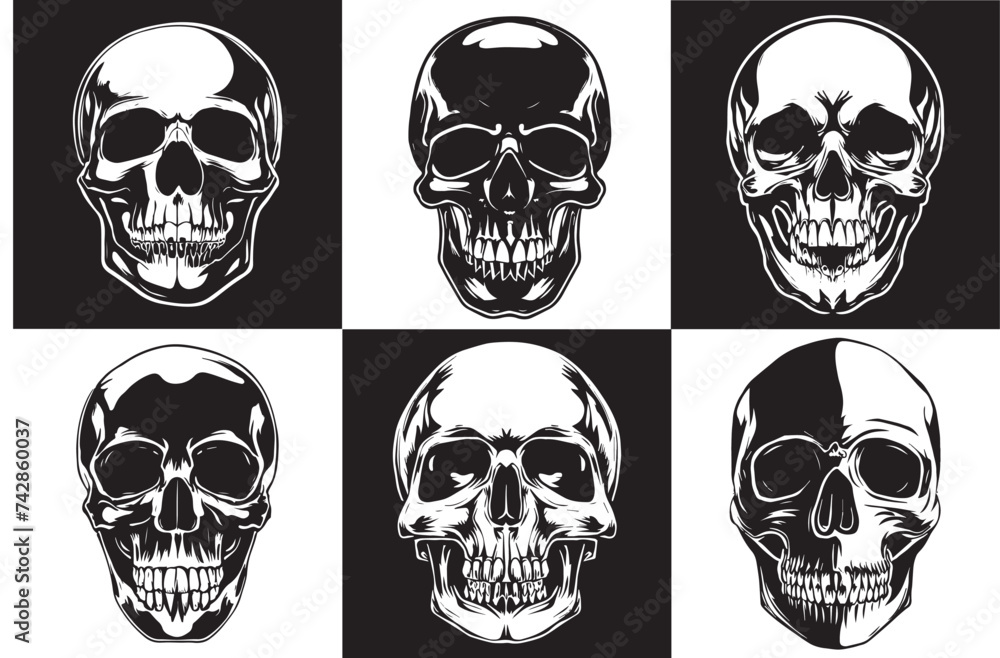 Black and White Skull Vector Logo