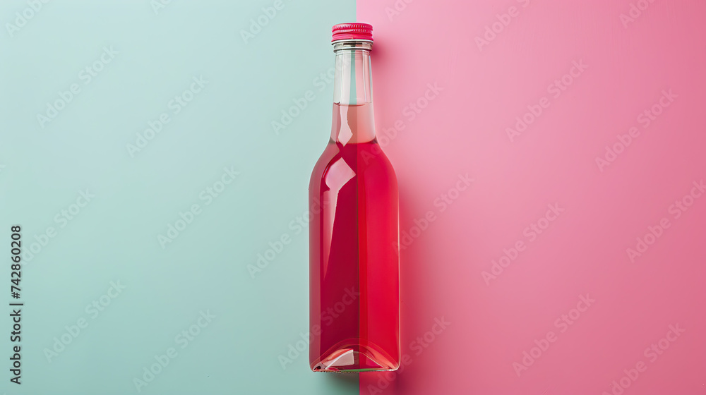 bottle with a soft pink and green background generative ai - obrazy, fototapety, plakaty 