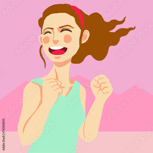 Beautiful woman exercising and running Smile happily and be healthy.