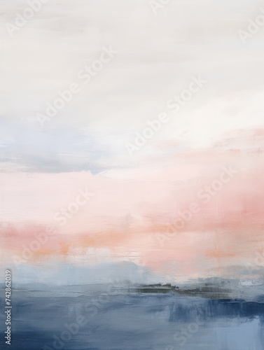 A painting depicting a pink and blue sky, showcasing a blend of pastel colors in a beautiful and artistic composition.