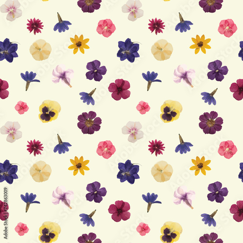 Dried Pressed Flower Seamless Vector Pattern
