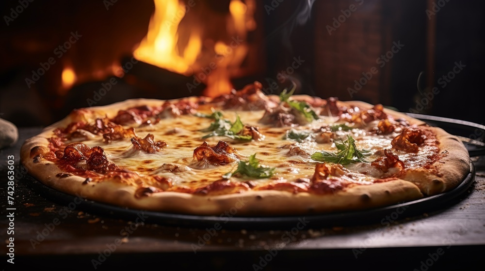 Pizza on Pan on Table Pizza on Pan on Table