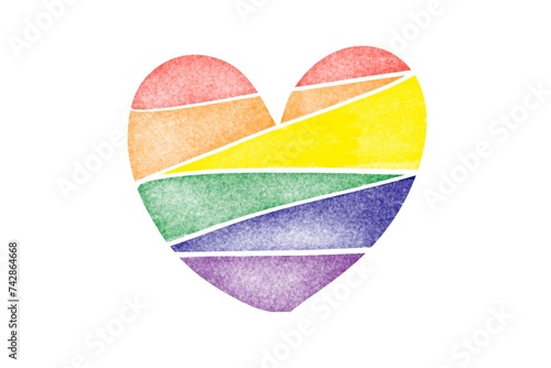 Rainbow heart drawing on white background with copy space for texts, concept for supporting and attending the pride month, special events, of LGBT people around the world.