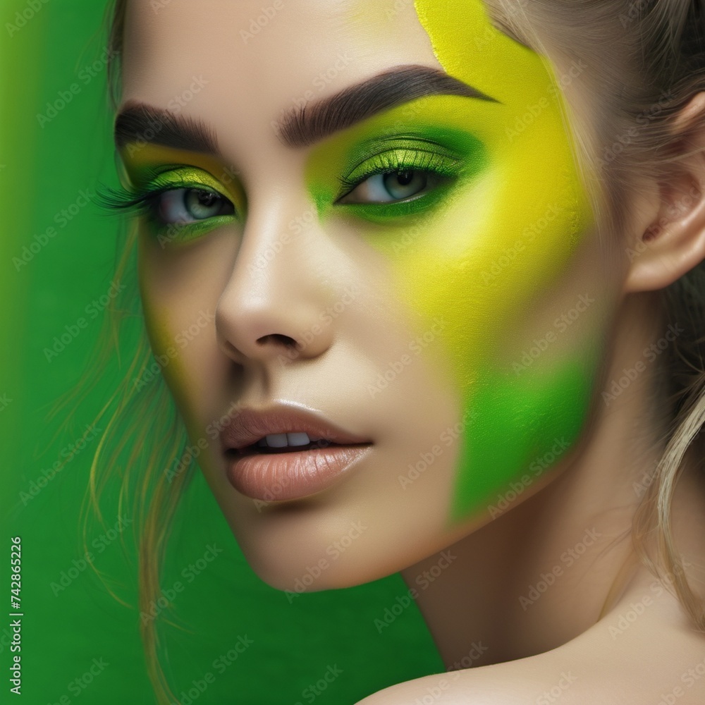 portrait of a woman in yellow and green portrait of a woman in yellow and green