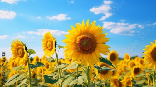 A Field of Sunflowers Under a Blue Sky