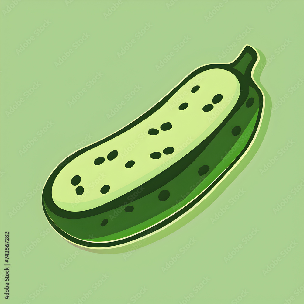 A logo illustration of a cucumber slice on light green background. A logo illustration of a cucumber slice on light green background.