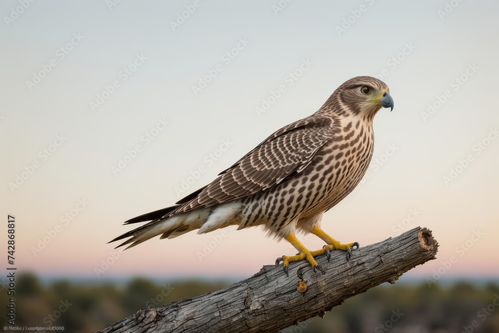 A Peregrine Falcon perched on a branch of a dry tree A Peregrine Falcon perched on a branch of a dry tree
