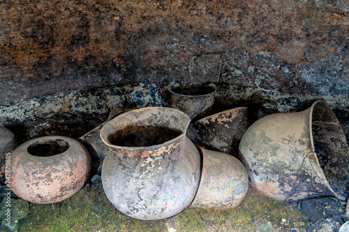Ancient pottery in a tomb in Tierradentro in Colombia photo