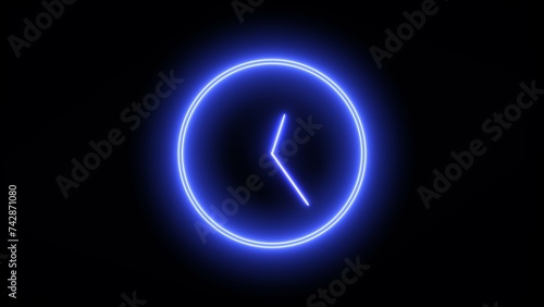 Abstract beautiful blue neon clock icon illustration background 4k 