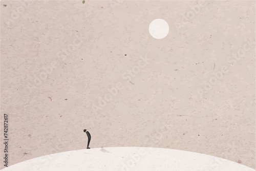 Businessman look up the moon. concept of success, journey, opportunity, and achieve goal