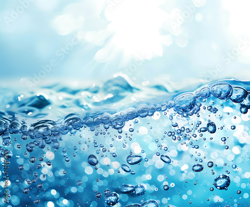 water bubbles floating in blue water in the style of 