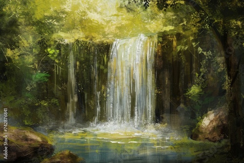 mesmerizing waterfall in lush green forest  Generative AI