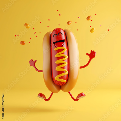 Cartoon hot dog with mustard