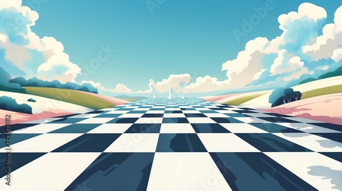 Calm chessboard field - wallpaper background with beautiful landscape for chess lovers