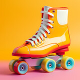 Retro roller skates on a colorful background. 