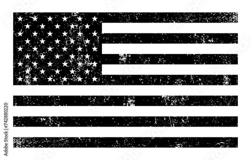 Grunge black and white version of the US flag