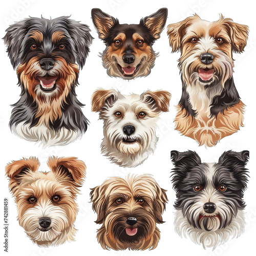 Collection of funny dogs of different breeds isolated on transparent background © GHart