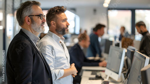 Men Collaborating in a Modern Office Space