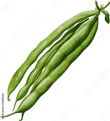 watercolor vector vegetables. green beans. AI generated illustration.
