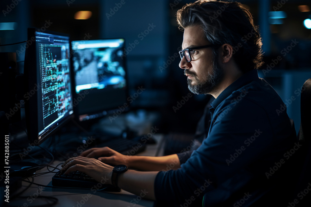 Created with generative AI picture of confident office worker IT specialist system administrator manager Created with generative AI picture of confident office worker IT specialist system administrator manager
