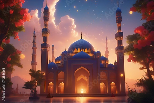 Ramadan Kareem background beautiful Islamic mosque view