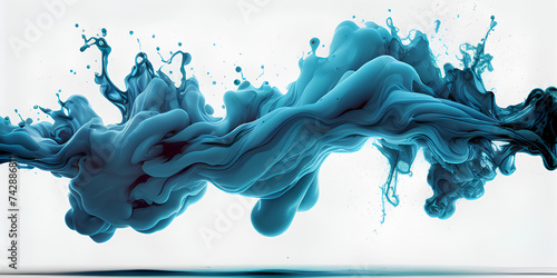 Blue Color Splash on a white Background. Artistic Color Explosion, Blue Paint Splash on White Background. Paint Stain. 