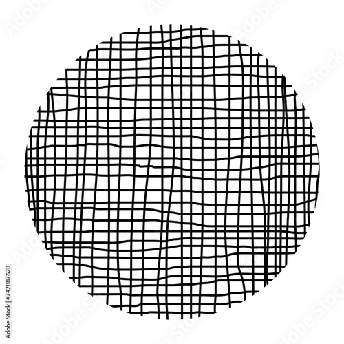 Crisscrossed vertical and horizontal black lines forming a circle