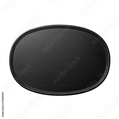 Empty black wooden tray on white background, top view.