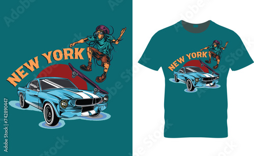 New York skateboard t-shirt design.Colorful and fashionable t-shirt design for men and women.