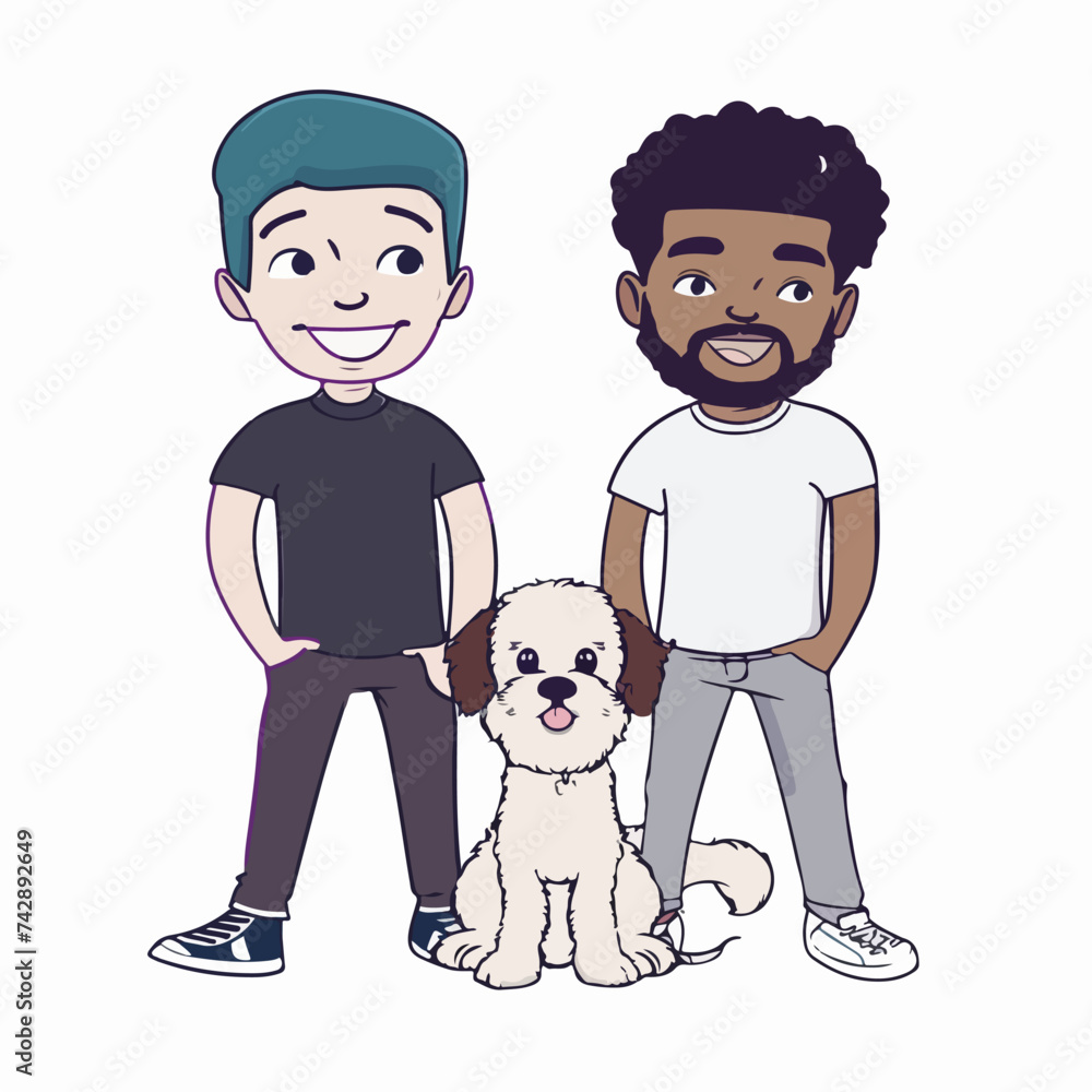 Minimalist illustration of a man couple with a dog
