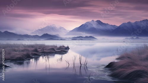 A photo of a lagoon with a mountain range