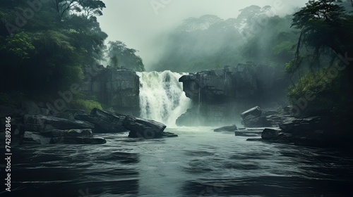 A photo of a lagoon with a small waterfall