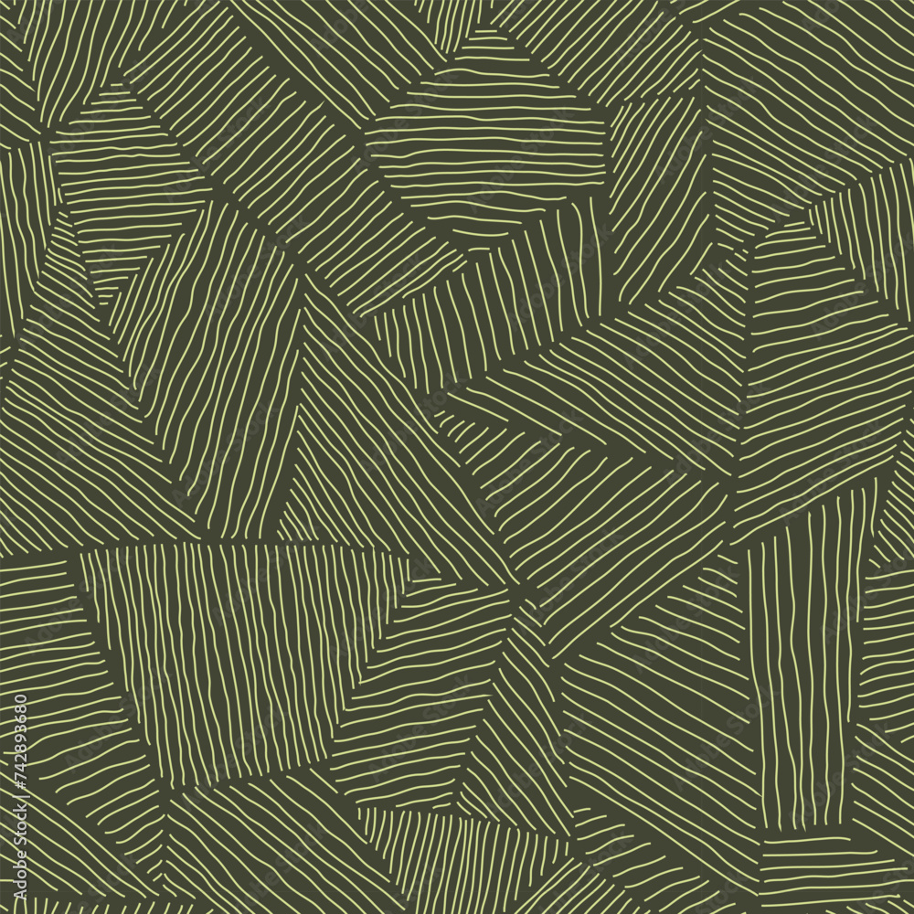 Endless moss green mosaic pattern of textured geometric shapes