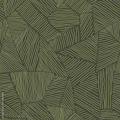 Endless moss green mosaic pattern of textured geometric shapes