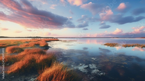 A photo of an estuary with oyster beds