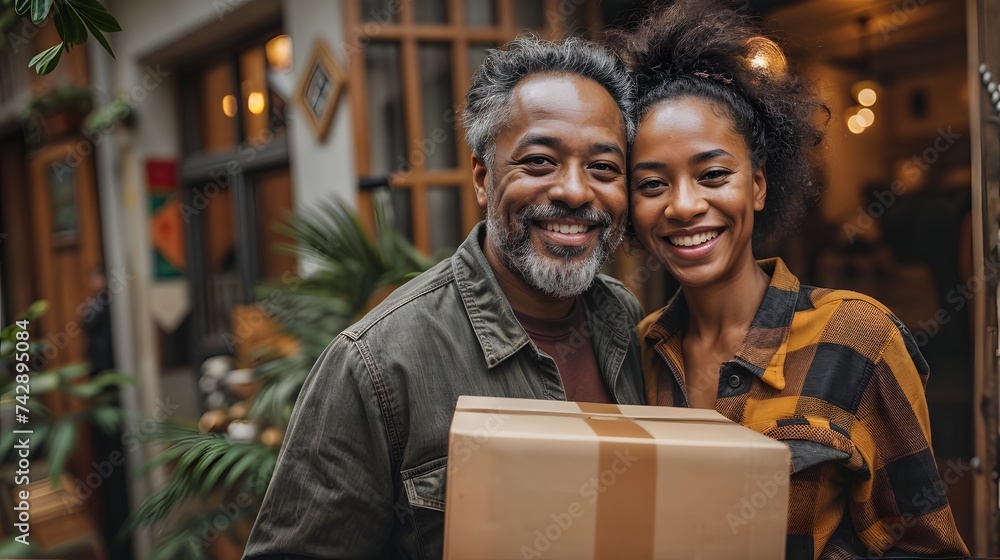 couple carrying shopping bags, an older couple carries moving boxes into their home couple carrying shopping bags, an older couple carries moving boxes into their home