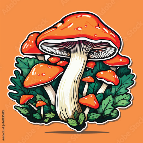 Lactarius delicious mushroom kawaii cartoon sticker