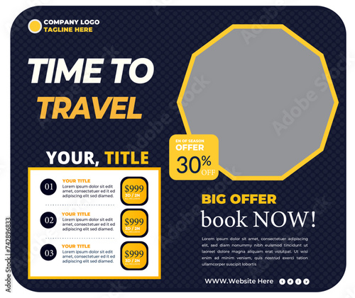 Clean and flat abstract rounded poster editable minimal square for tourism travel agency