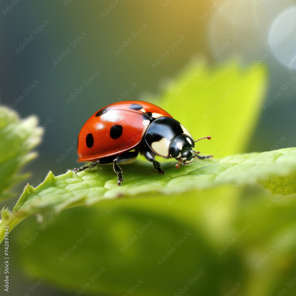 A ladybug on a leaf in the field. A ladybug on a leaf in the field.
