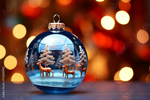 illustration of christmas snow globe, Christmas bubble with christmas tree and snow inside reniferen inside