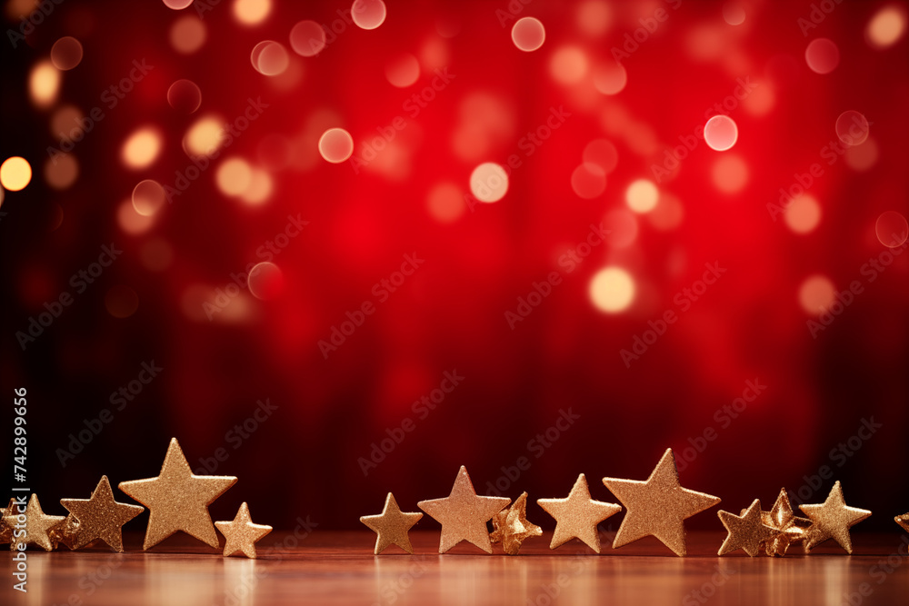 Shining Christmas golden stars - sparkling In The Red Background