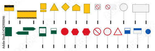 Empty traffic signs or Various blank road sign isolated on white background. illustration vector