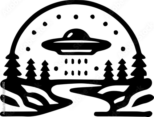 道中に現れたUFOのシルエットイラスト